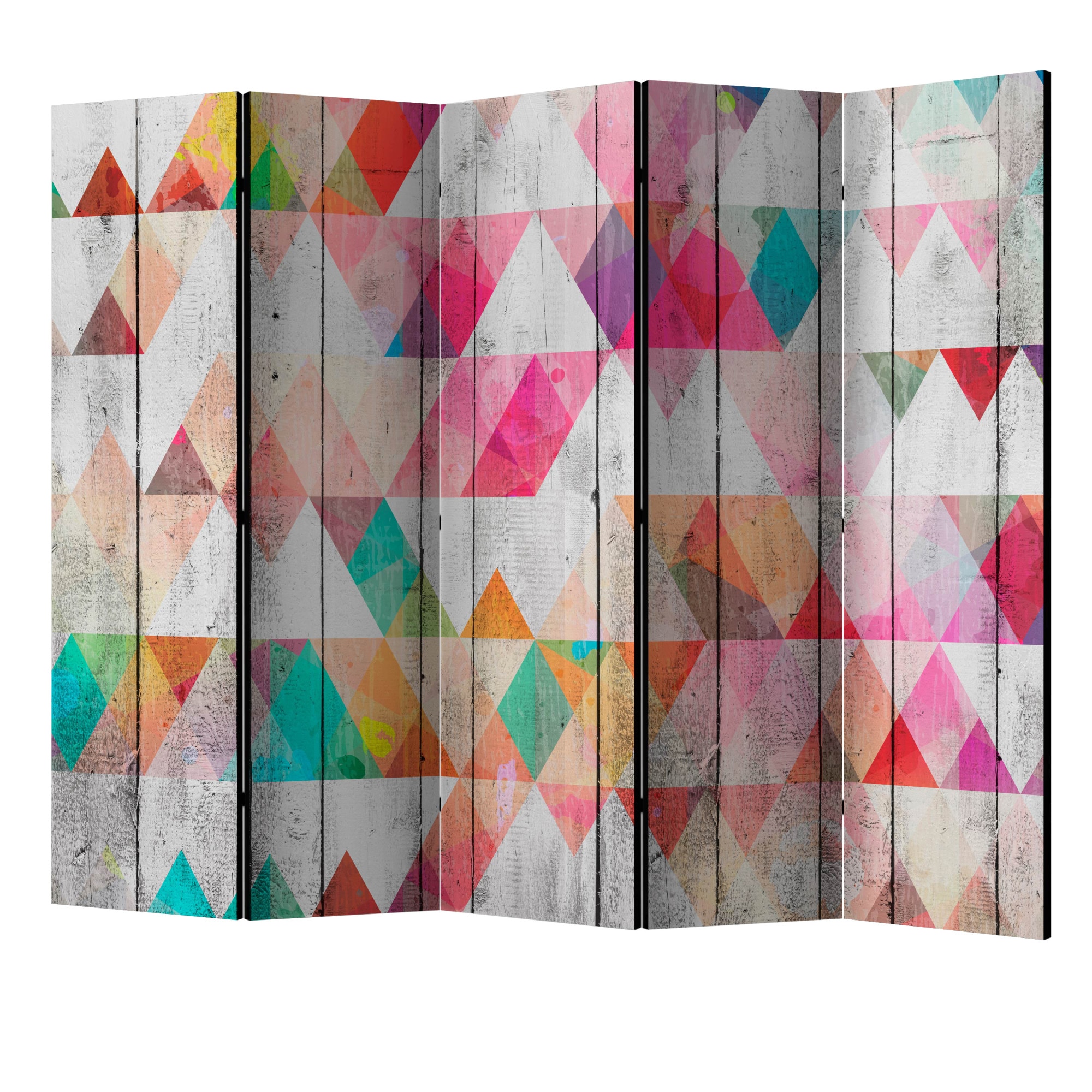 Paravan din 5 parti - Triunghiuri curcubeu II - 225 x 172 cm