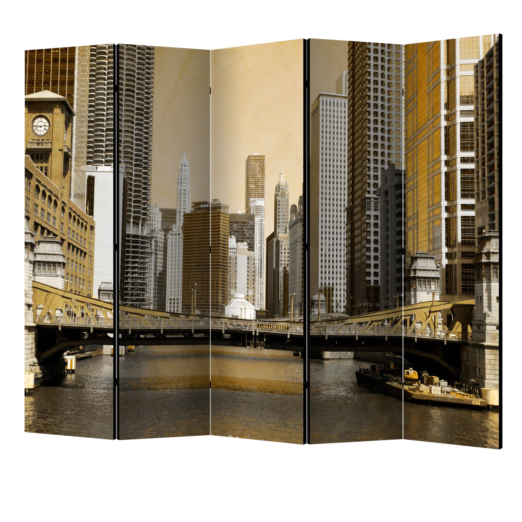 Paravan din 5 parti - Podul chicago efect vintage II - 225 x 172 cm