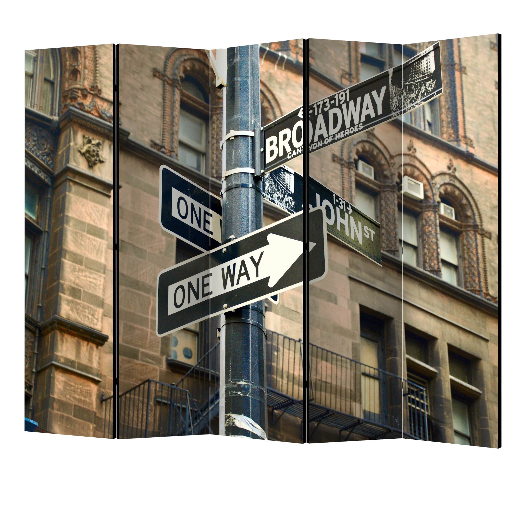 Paravan din 5 parti - Toate drumurile duc la broadway II - 225 x 172 cm