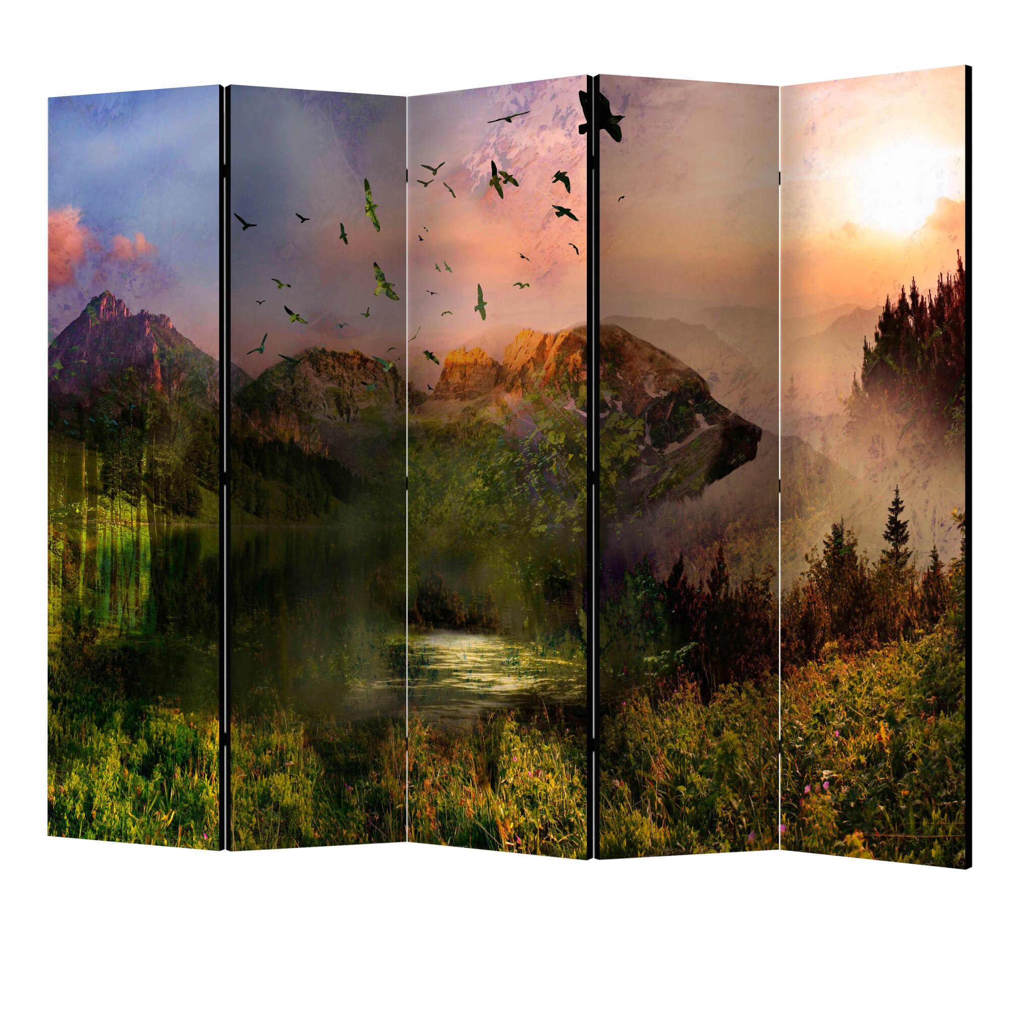 Paravan din 5 parti - Urs in munte II - 225 x 172 cm