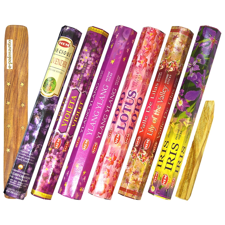 Комплект ароматизирани пръчици 6 броя ароматни цветя и дърво Palo Santo, e-palosanto aromatherapy