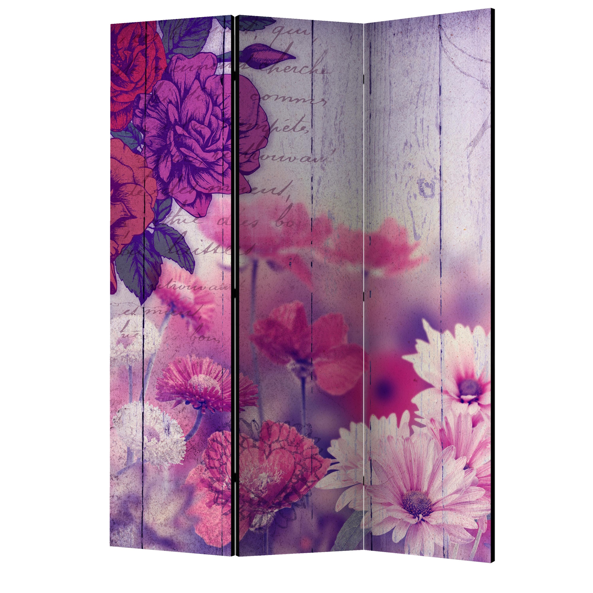 Paravan din 3 parti - Flori amintiri - 135 x 172 cm