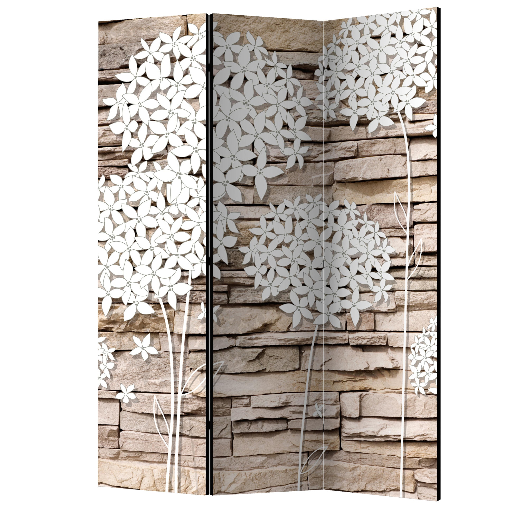 Paravan din 3 parti - Flori pe piatra - 135 x 172 cm