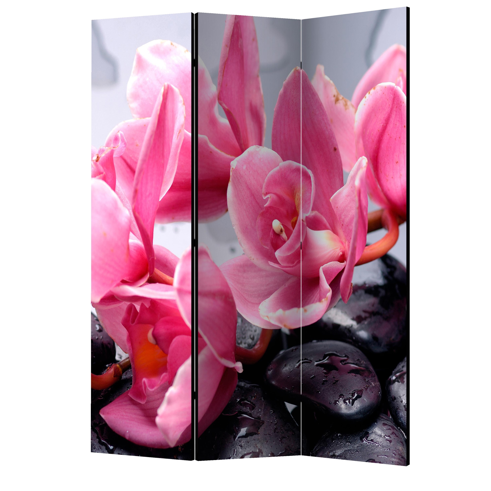 Paravan din 3 parti - Flori de orhidee cu pietre zen - 135 x 172 cm