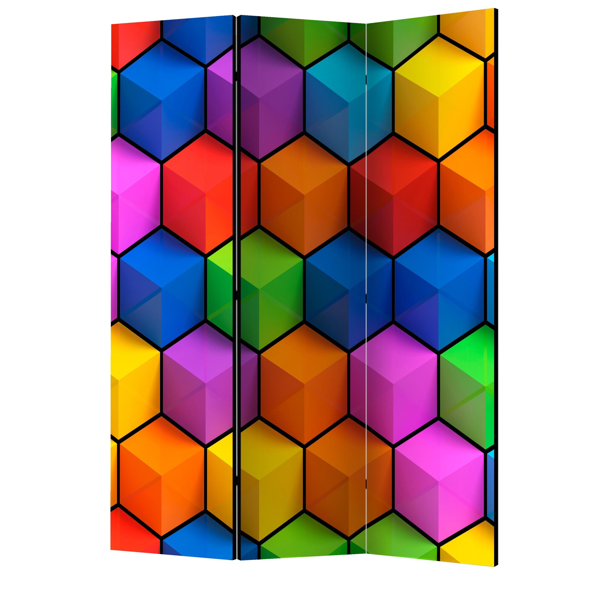 Paravan din 3 parti - Geometria curcubeului - 135 x 172 cm