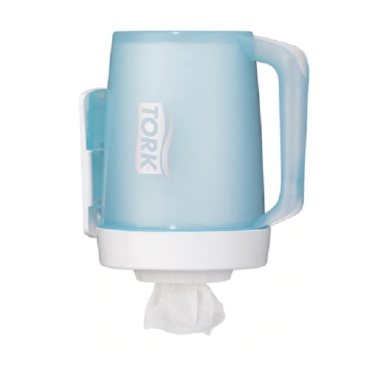 Портативен диспенсър Tork, за кърпички Advanced M1, 658002, цвят бял/тюркоаз