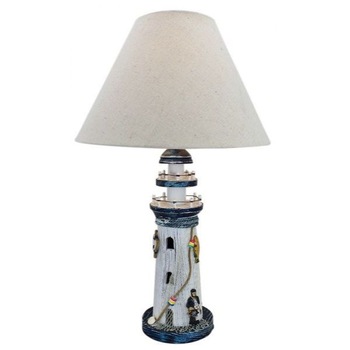 Lampa marina Sea Club, model cu far din lemn, abajur de iuta,soclu E27,H 49cm Lampa marina Sea Club, model cu far din lemn, abajur de iuta,soclu E27,H 49cm