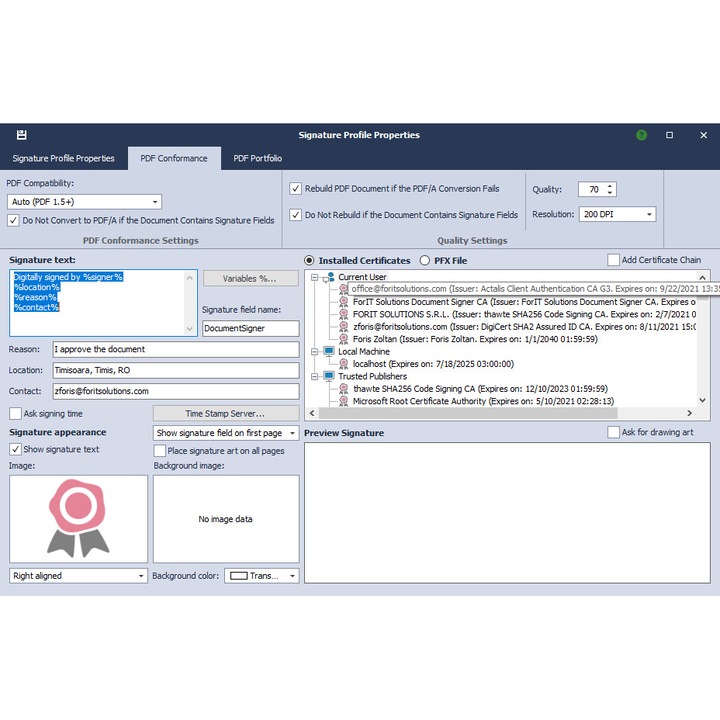 ForIT Solutions® Document Signer elektronikus aláírási szoftver, PDF, végleges licenc 1 számítógépre