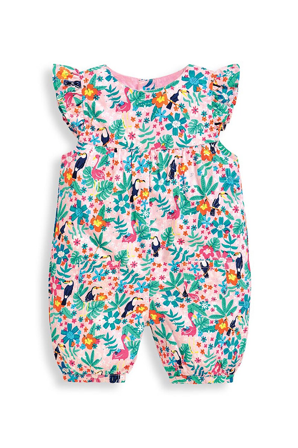 JoJo Maman Bebe, Salopeta cu imprimeu floral, Roz pastel/Verde/Albastru