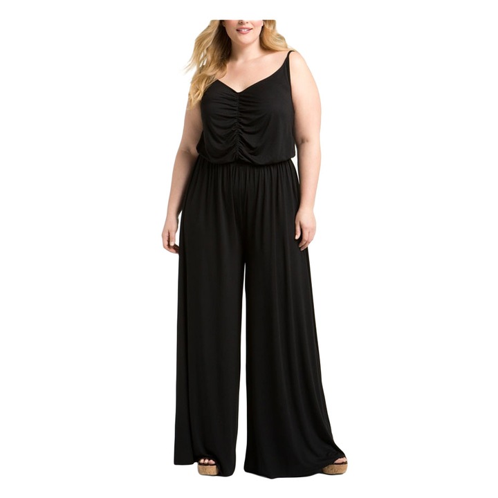 Гащеризон с тънки презрамки, Eviza, черен, размер XXXL