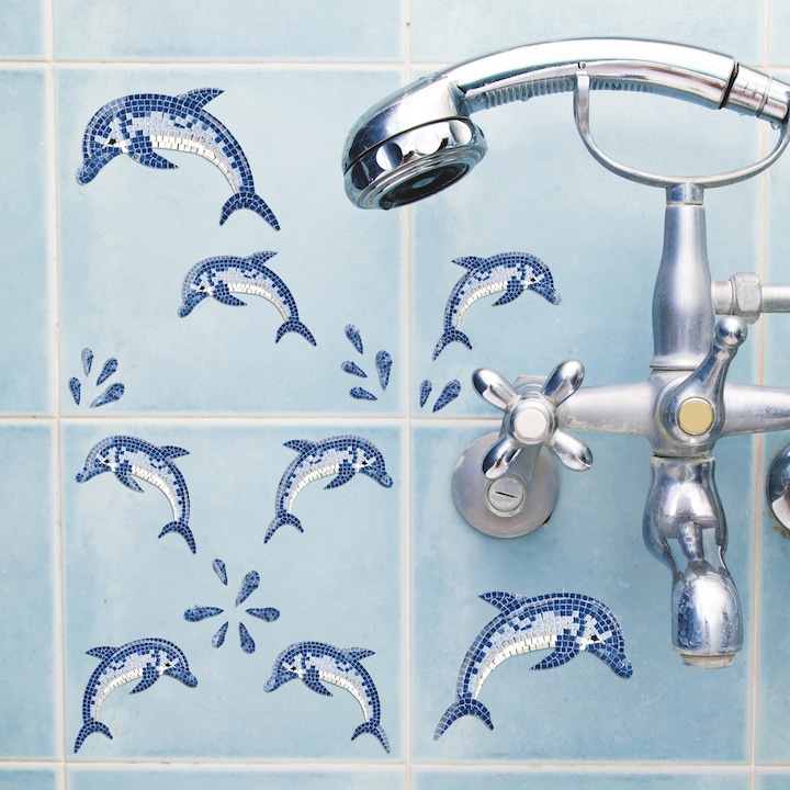 Öntapadós csempe matrica Mozaikos delfinek 15 x 31 cm