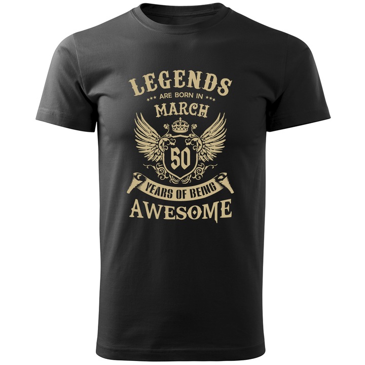 Tricou personalizat barbati, Multimagination, legendele sunt nascute in martie, 50 de ani, negru, 2XL