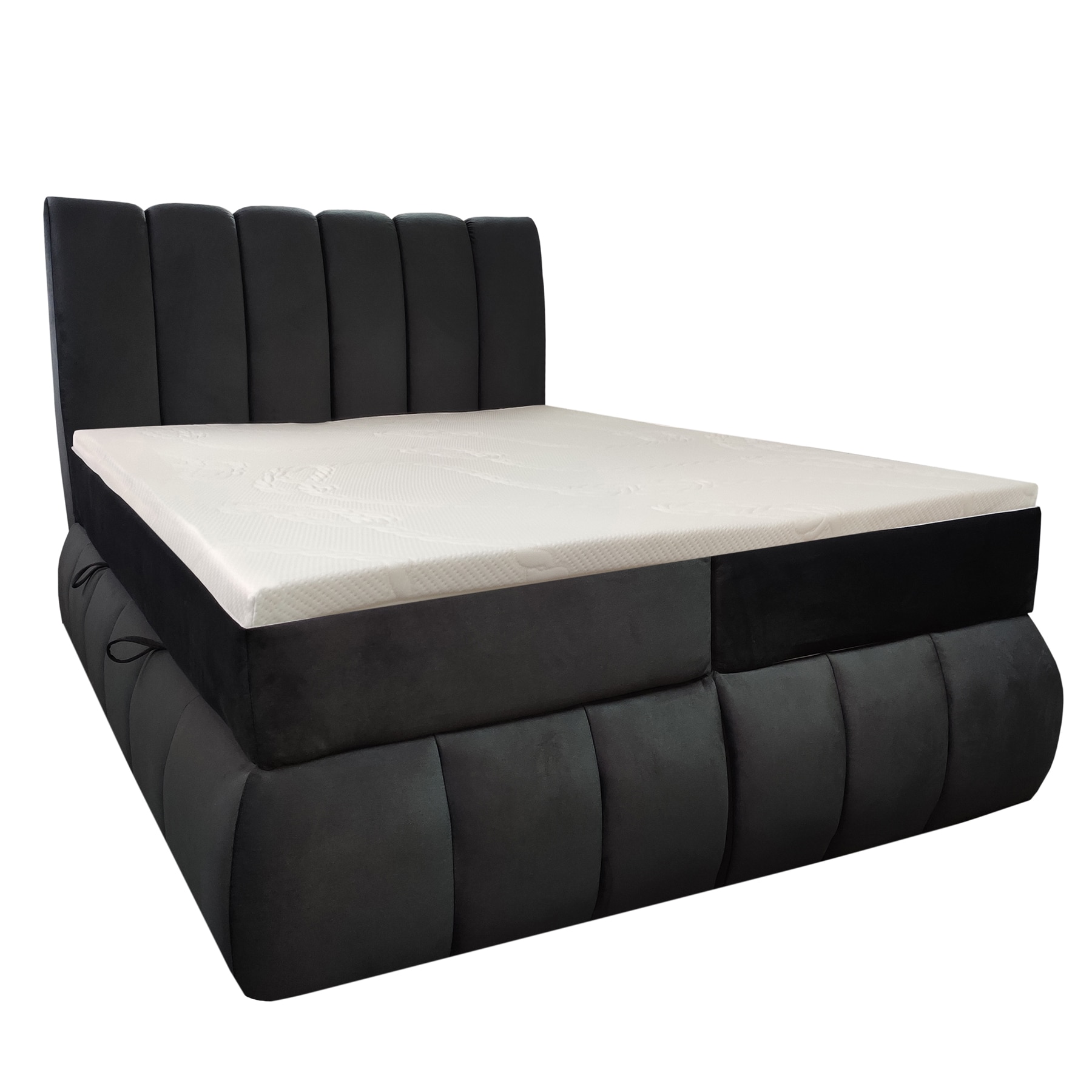 Pat Tapitat Genarom Adelle 03 cu Saltea, Kronos 34 Gri, 160 x 200 cm