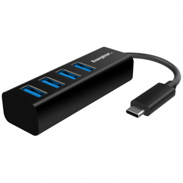 Хъб Energizer USB Type C, 4xUSB-A, Черен