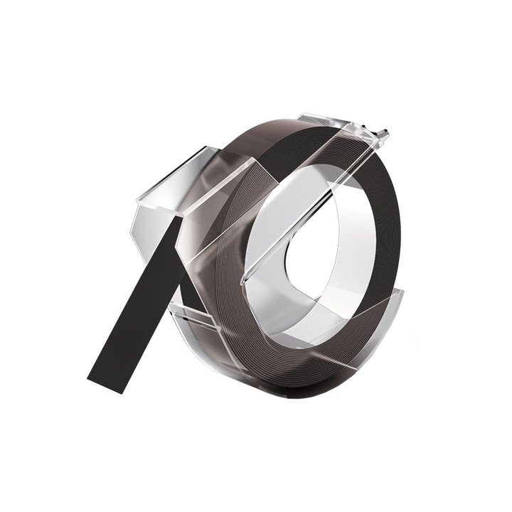 Etichete plastic embosabile compatibile DYMO Omega, 9mmx3m, negru, S0898130-C DYA520109