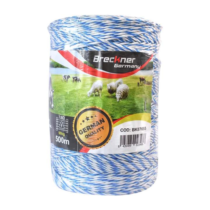 Rola fir alb-albastru fi3mm. 3x0.2mm. SS, 7,8 Ohm/m, 500M gard electric Breckner Germany