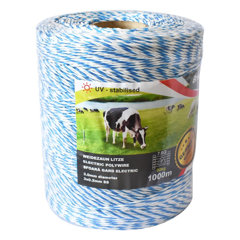 Rola fir alb-albastru fi3mm. 3x0.2mm. SS, 7,8 Ohm/m, 1000M gard electric Breckner Germany