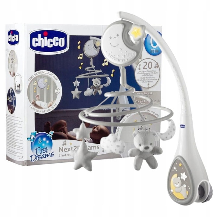 Carusel, Chicco, Next2Dreams, Lumina De Noapte, Muzica Clasica, Zgomot Alb, Compatibil Cu Patuturile Chicco Next2Me Si Altele