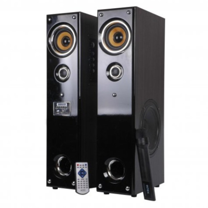 Аудио система KlaussTech 2.0, безжичен микрофон, FM радио, Usb, SD карта