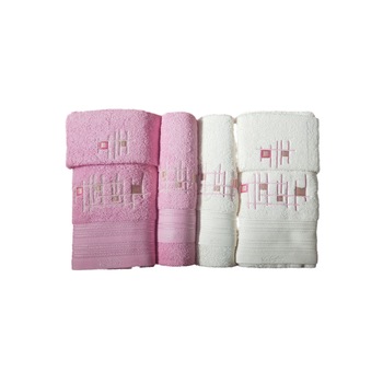 Set de 6 prosoape baie Valentini Bianco, culoare Roz cu crem , model Geometric Set de 6 prosoape baie Valentini Bianco, culoare Roz cu crem , model Geometric