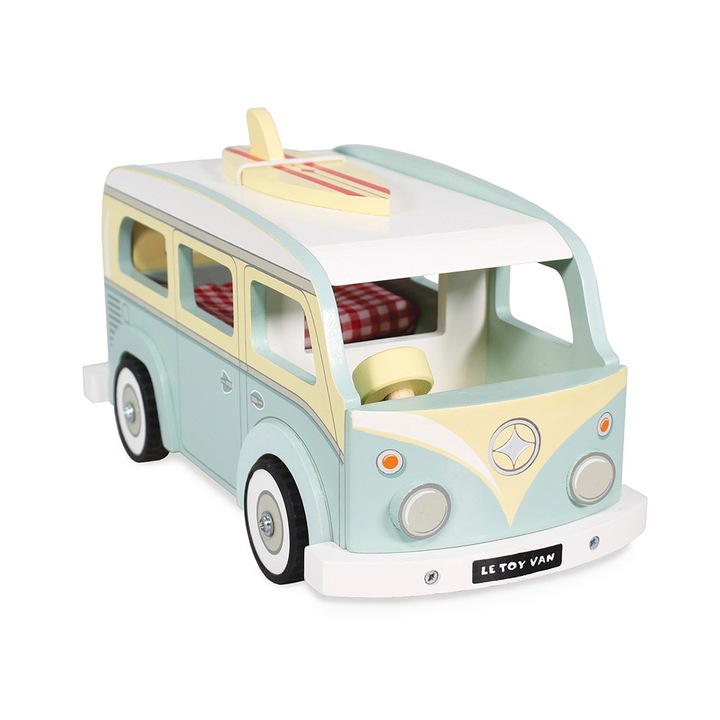 Дървена кола, Le Toy Van, каравана, синя, 3 години +