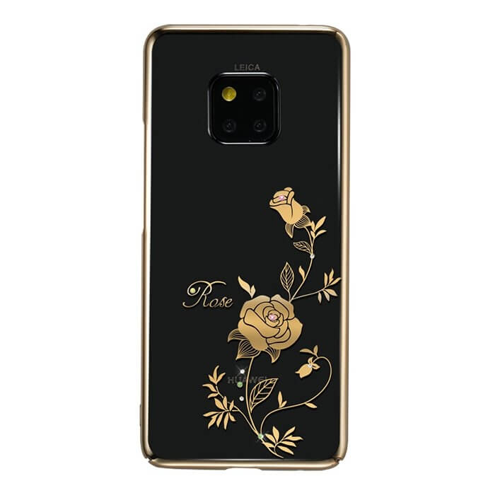 Husa Huawei Mate 20 Pro, Kingxbar Flower Series, Cristale Swarovski, Rose, Gold