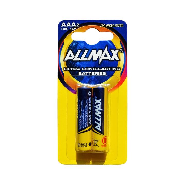 Alkáli elemek, ALLMAX, Ultra tartós, AAA, LR03, AM4, Buborékfólia 2 db