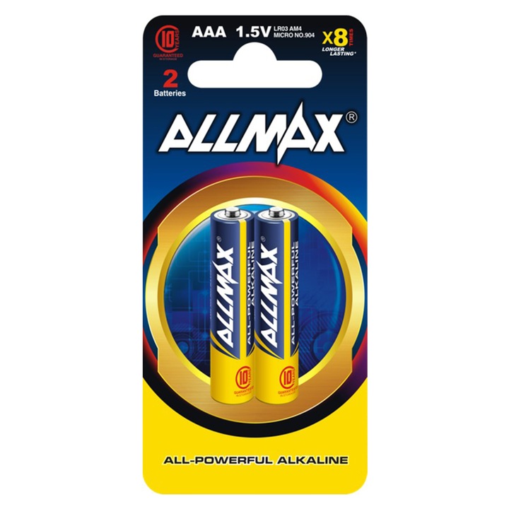 Baterii Alcaline, ALLMAX, Ultra Long Lasting, AAA, LR03, AM4, Blister 2 bucati