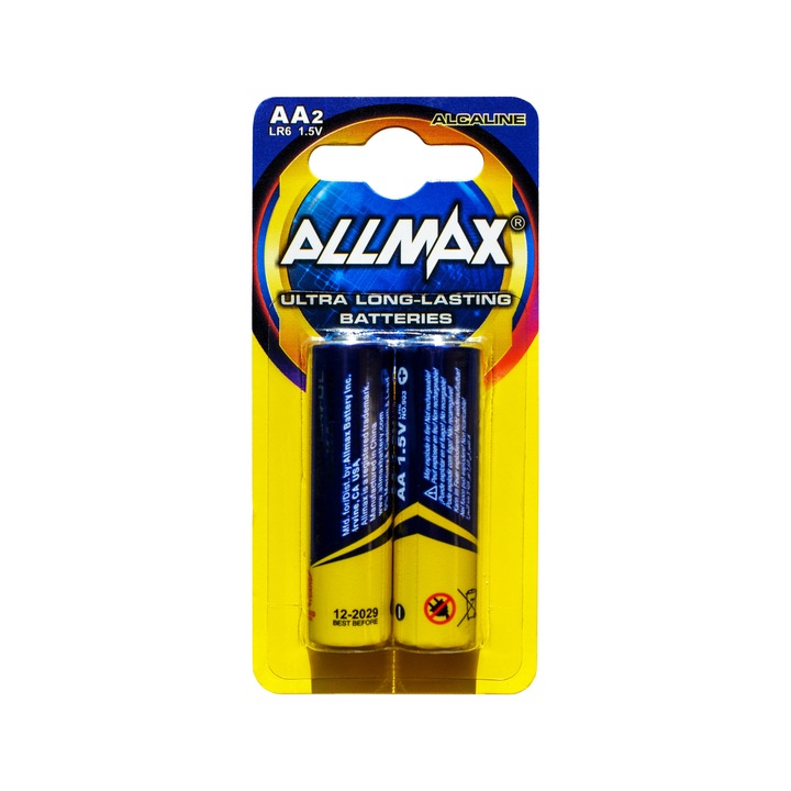 Alkáli elemek, ALLMAX, Ultra tartós, AA, LR6, AM3, Buborékfólia 2 db