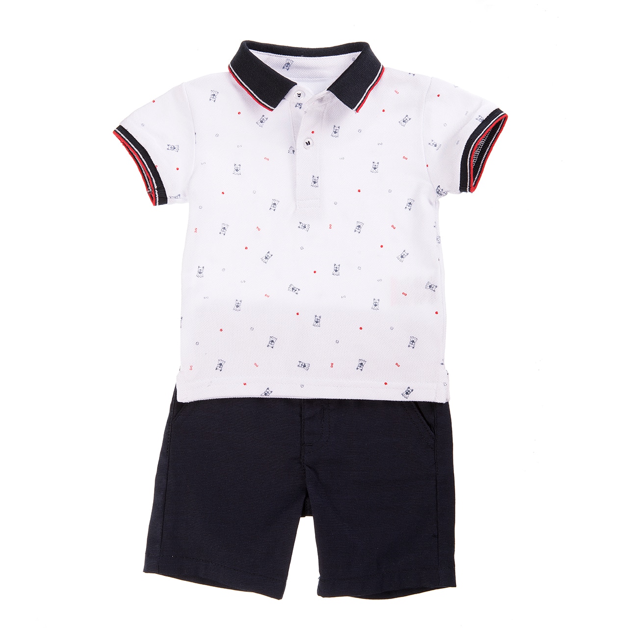 Set 2 piese, tricou polo cu imprimeu si pantalon scurt, Babybol, navy
