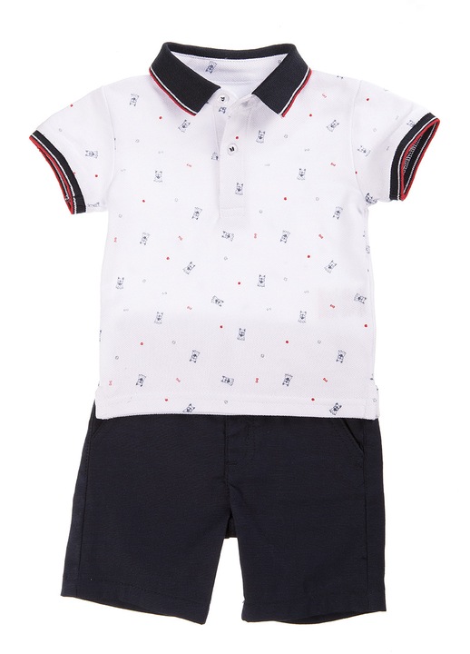 Set 2 piese, tricou polo cu imprimeu si pantalon scurt, Babybol, navy