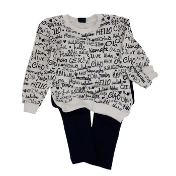 Compleu fetite, din bumbac, alb/bleumarin, 4 ani, 104 cm Compleu fetite, din bumbac, alb/bleumarin, 4 ani, 104 cm