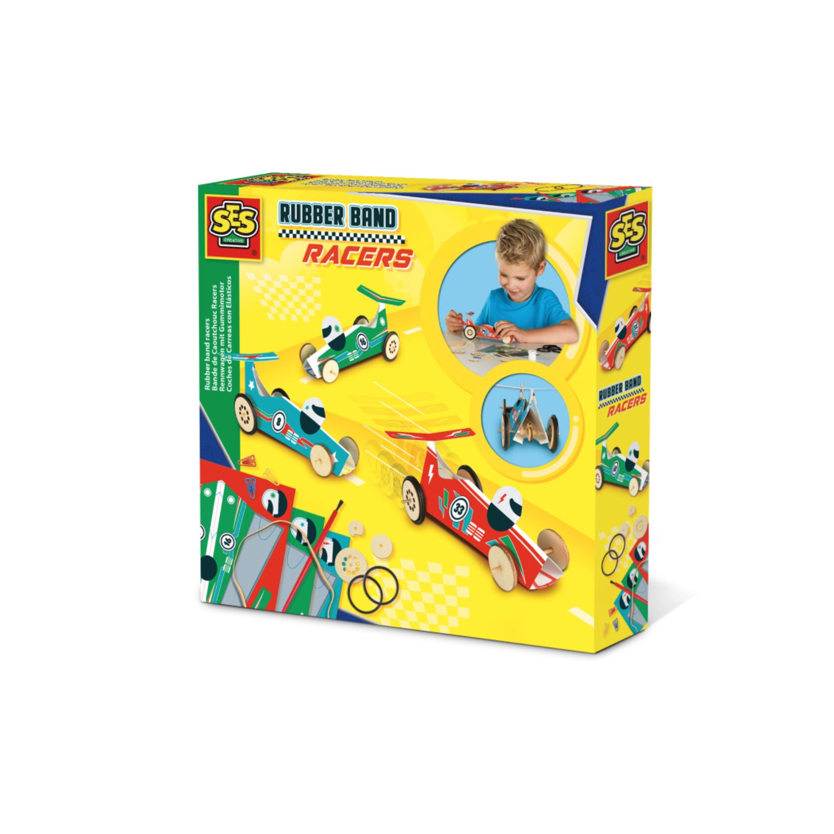 Set de constructie SES Creative Masinute cu banda de cauciuc 43 piese