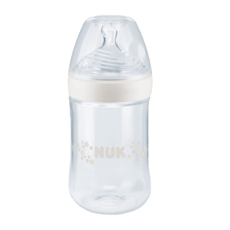 Biberon din polipropilena cu tetina din silicon 260 ml 0-6 luni Nuk Nature Sense 525137-3A, Alb