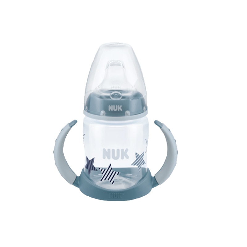 Biberon cu cioc din silicon si manere 150 ml Nuk First Choice 2251126-BA, Albastru 6-18 luni