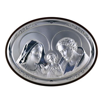 Icoana placata cu argint, pictata manual - Sfanta familie - Oval, orizontal, finisaj alun, 32*24 cm, 4/4 Icoana placata cu argint, pictata manual - Sfanta familie - Oval, orizontal, finisaj alun, 32*24 cm, 4/4