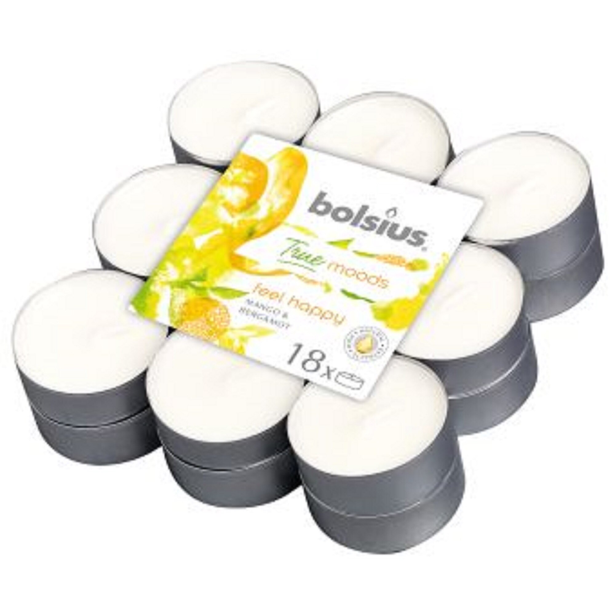 Lumanare pastila 4h 18 buc Bolsius - Feel Happy - Mango si Bergamot