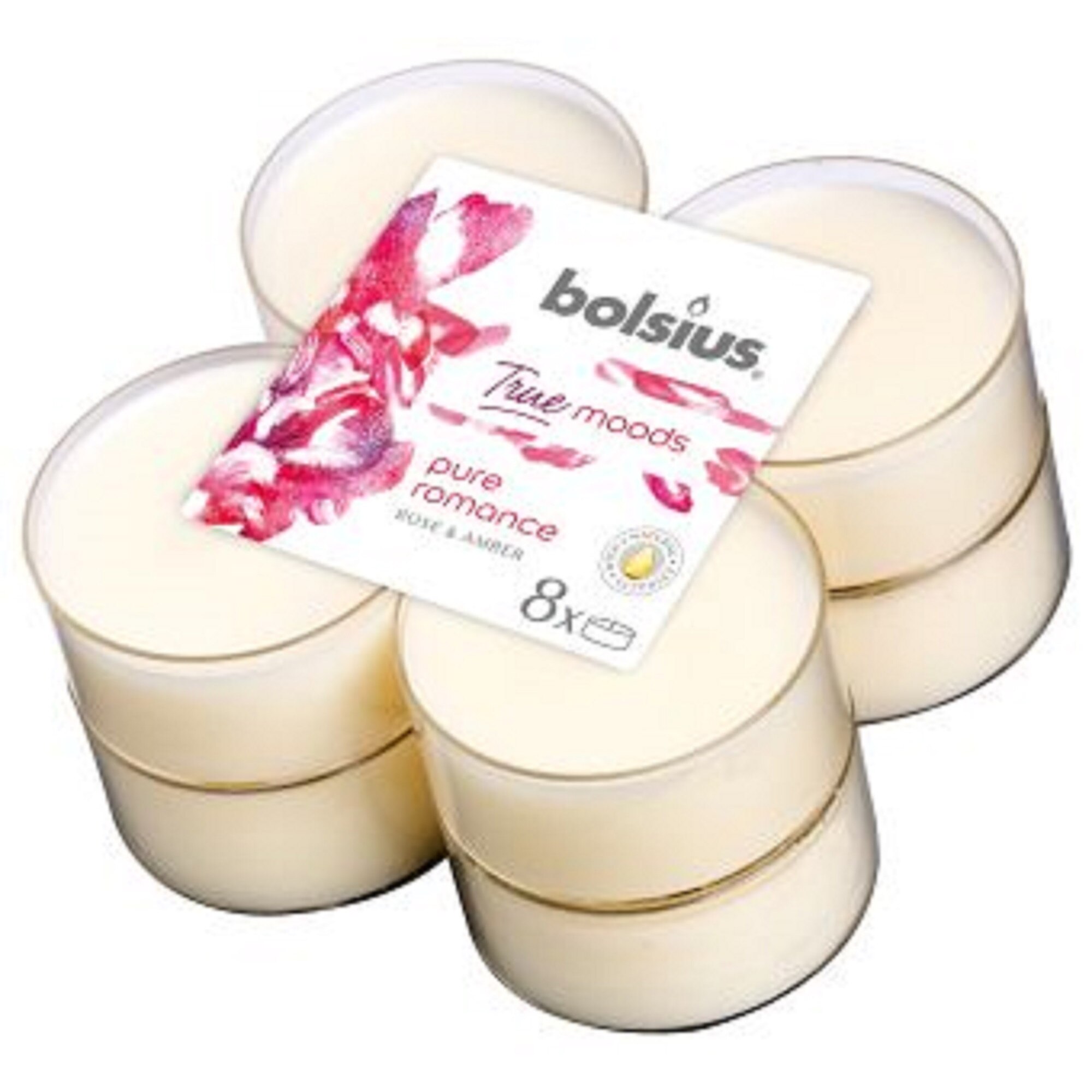 Lumanare pastila 8h Maxi 8 buc Bolsius - Pure Romance - Trandafir si Chihlimbar