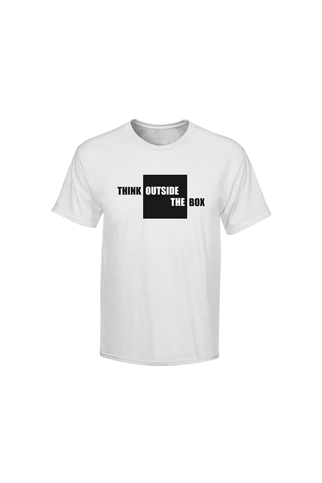 Tricou personalizat, Think outside the box, pentru barbati, Alb