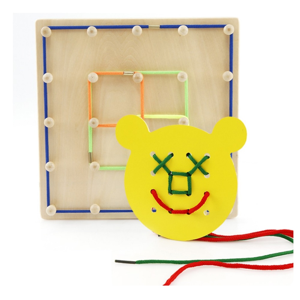 Joc interactiv pe placa geoboard din lemn cu 30 de elastice, WD2038