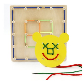 Joc interactiv pe placa geoboard din lemn cu elastice, motricitate, gandire Joc interactiv pe placa geoboard din lemn cu elastice, motricitate, gandire