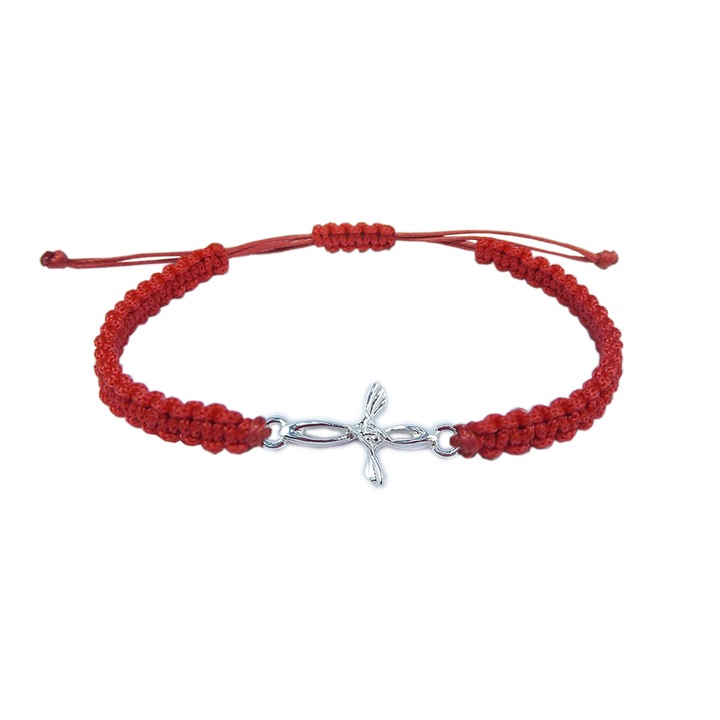 Ръчно плетена гривна от шнур с регулируем сребърен кръст 4240100 Dras