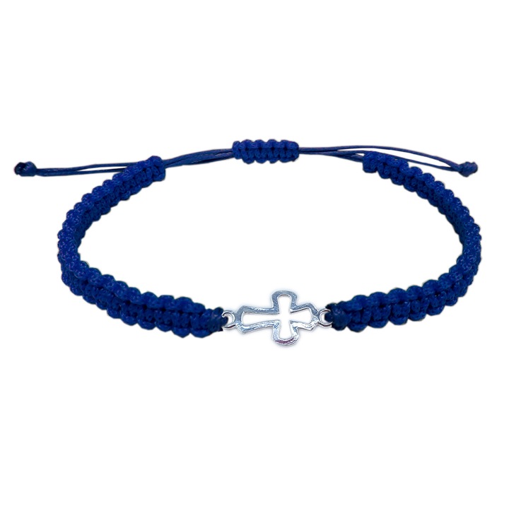 Bratara snur albastru impletit manual personalizata cruciulita argint 4521070 Dras
