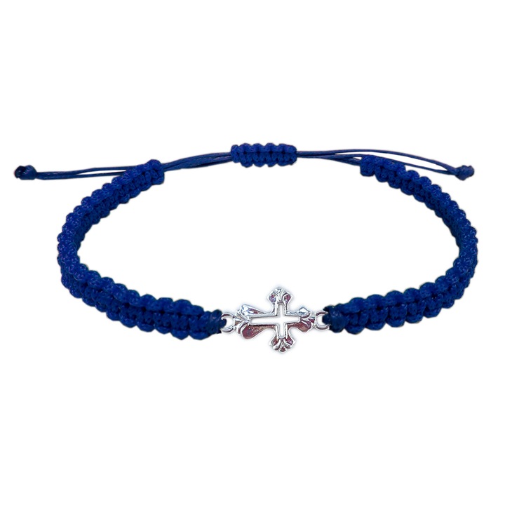 Bratara snur albastru impletit manual personalizata cruciulita argint 4488065 Dras 15-27 cm reglabila