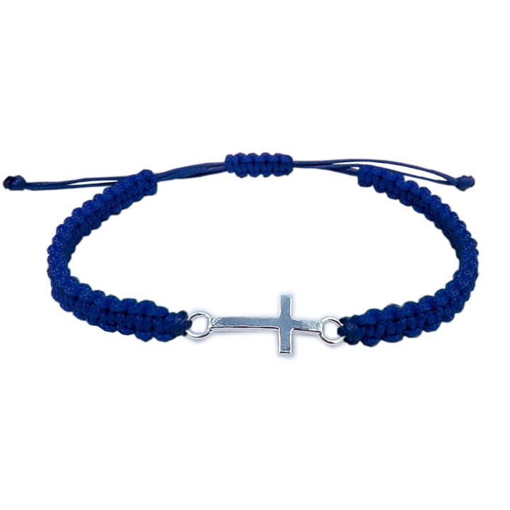 Bratara snur albastru impletit manual personalizata cruciulita argint 9354100 Dras