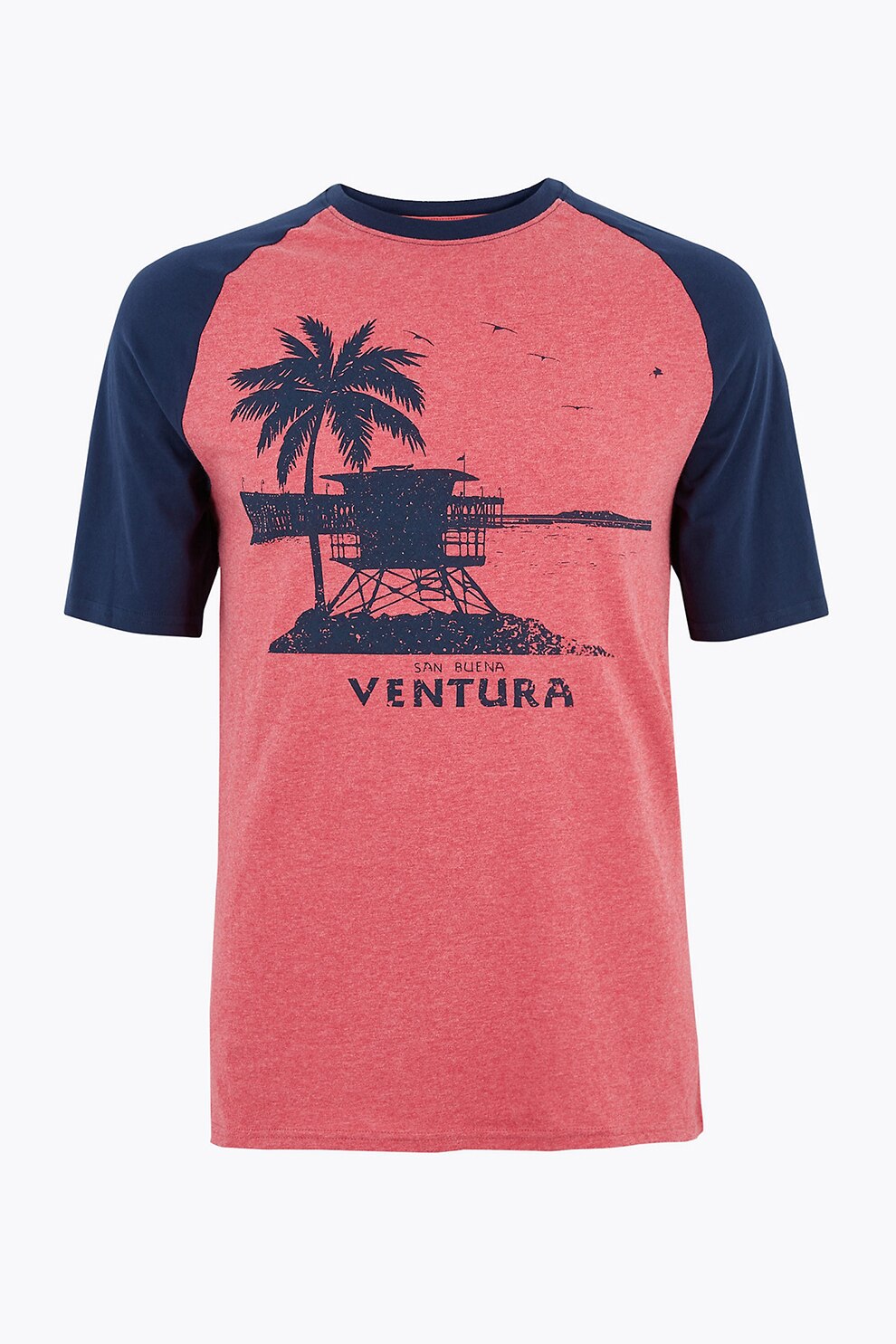 Marks & Spencer, Tricou de pijama cu imprimeu grafic, Corai/Bleumarin, S