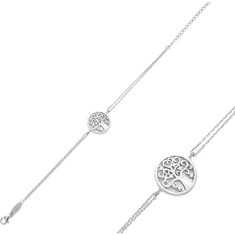 Bratara Argint 925 Copacul Vietii, diametru 15 mm, cristale zirconii albe, Muranos