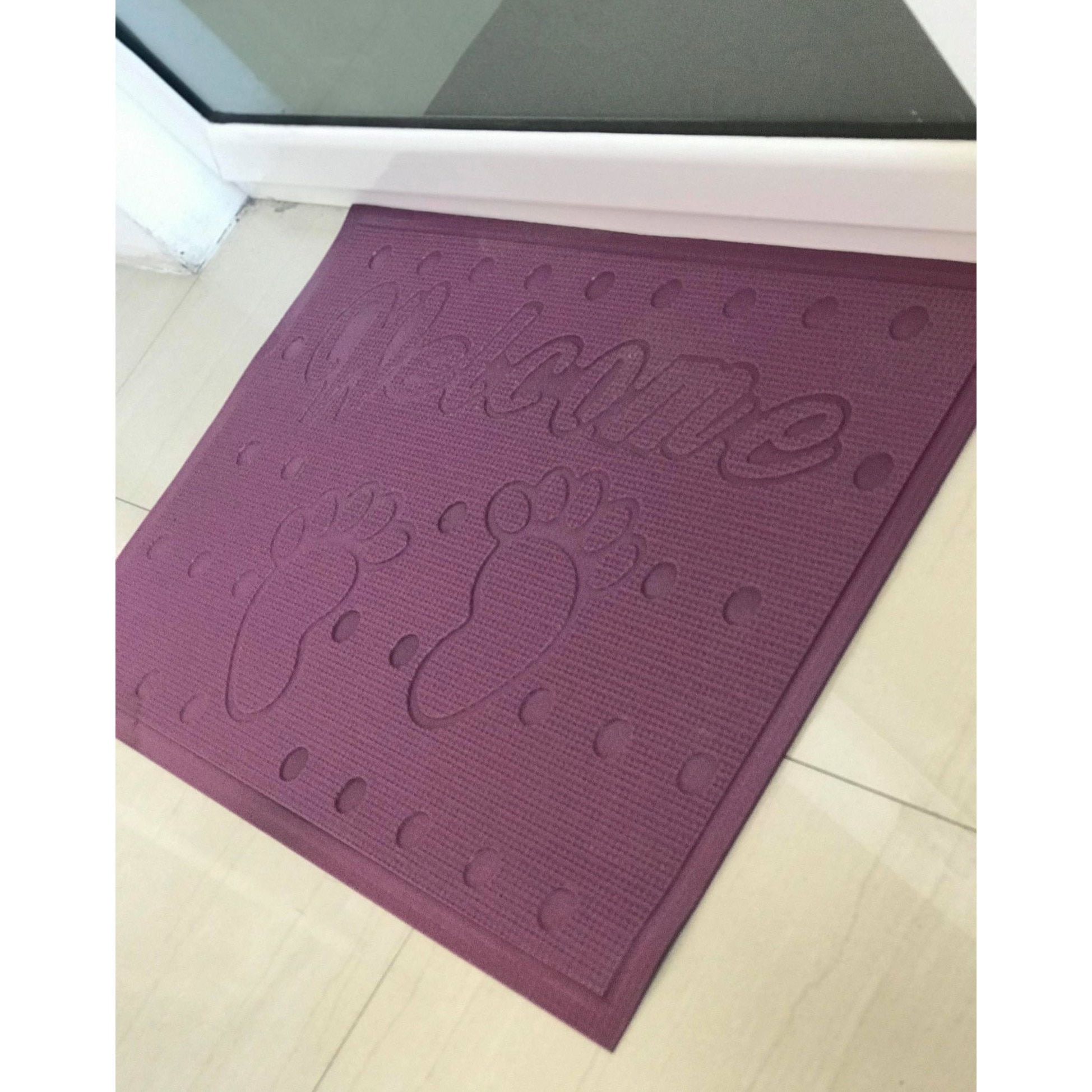 Covoras intrare , antiderapant, 60x40cm, poliester, model welcome , culoare cognac