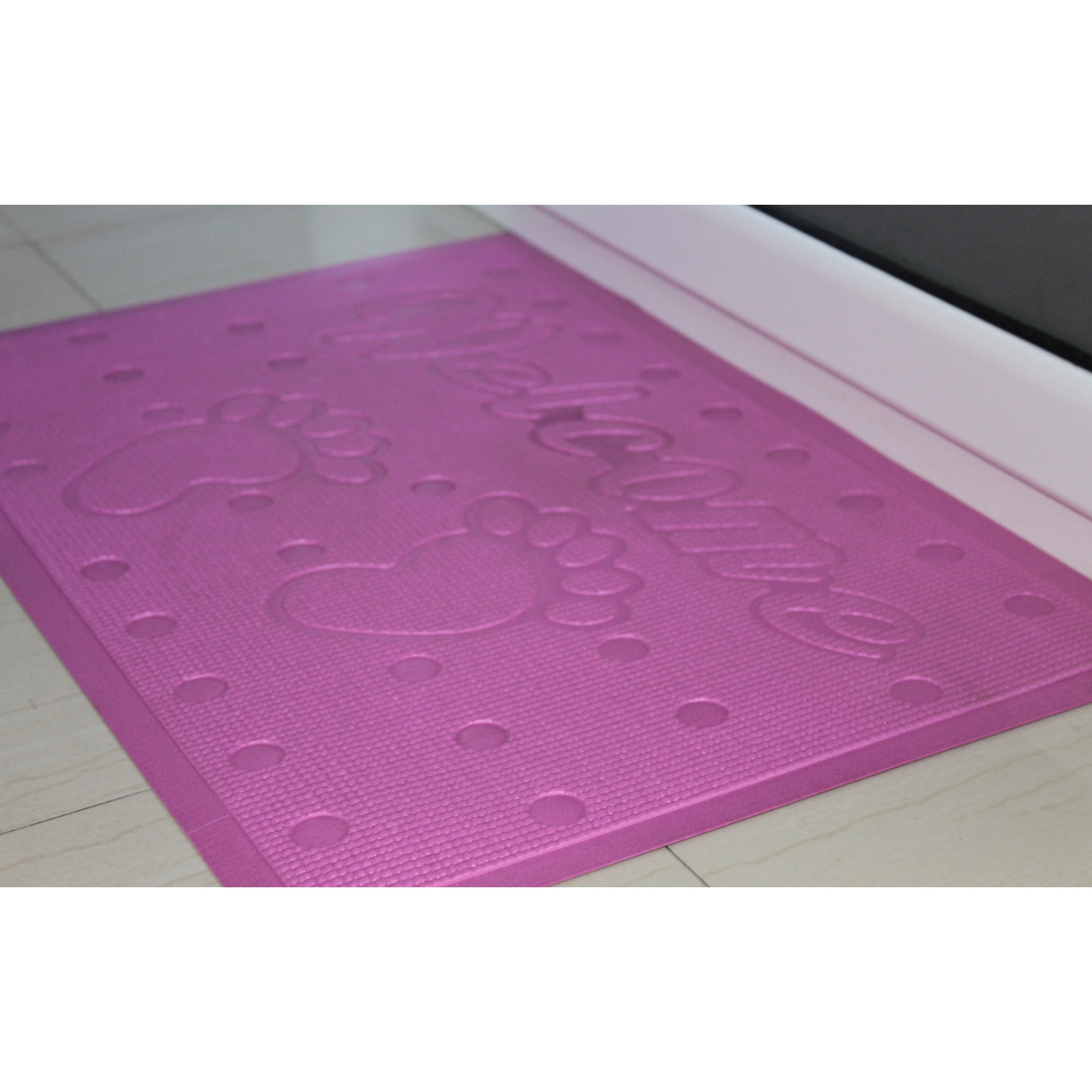 Covoras intrare, antiderapant, 60x40cm, poliester, model welcome ,culoare roz