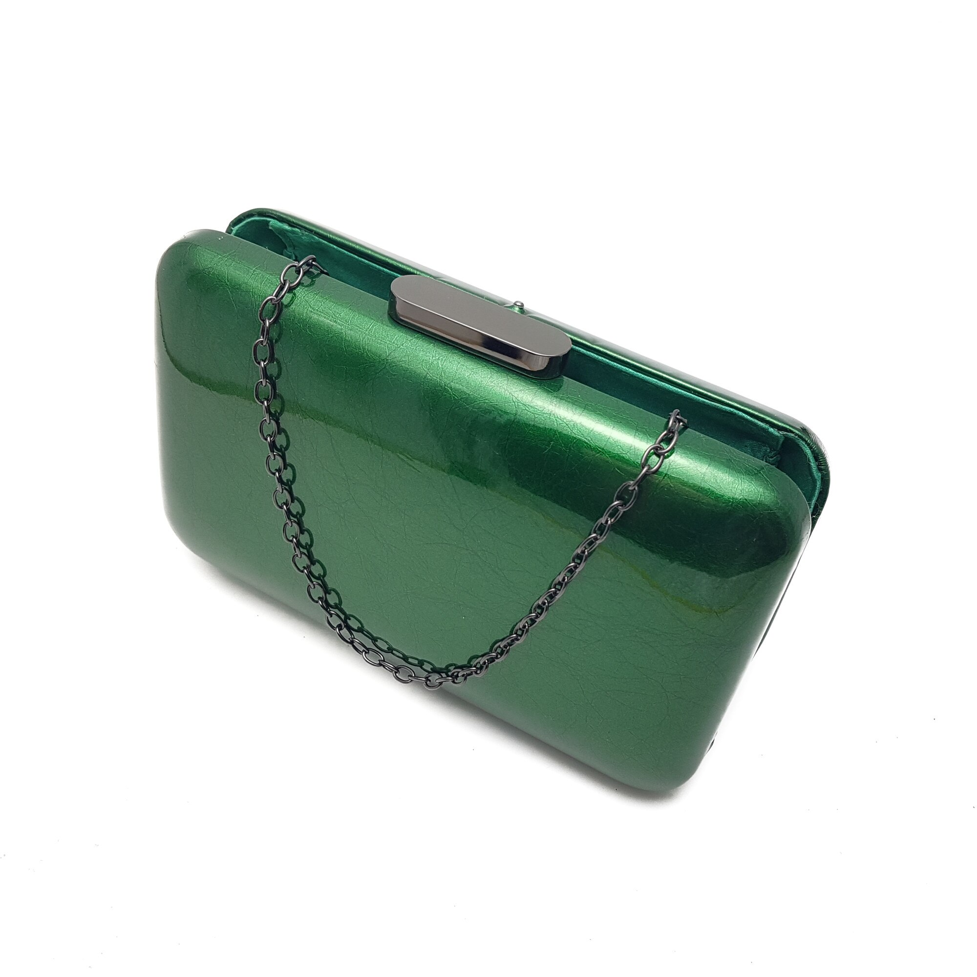 Clutch piele ecologica lacuita, Tia accesorii, verde intens